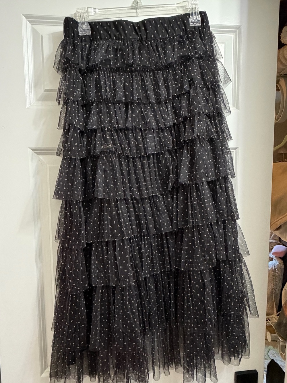 Cupcakes and cashmere black polka dot tulle midi skirt Size S NWT